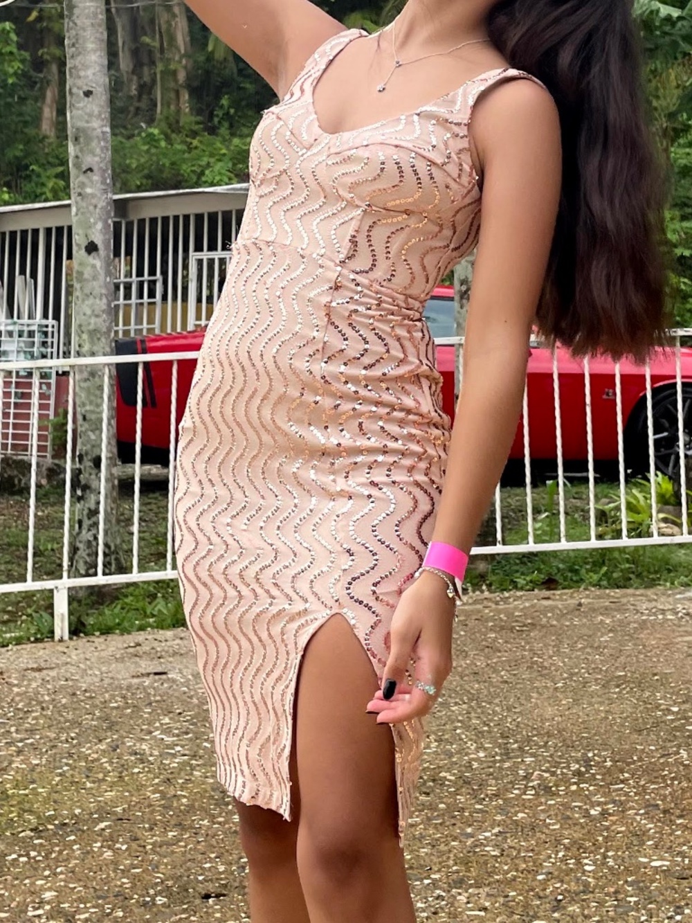 Hello Molly Pink Sequin Midi Dress